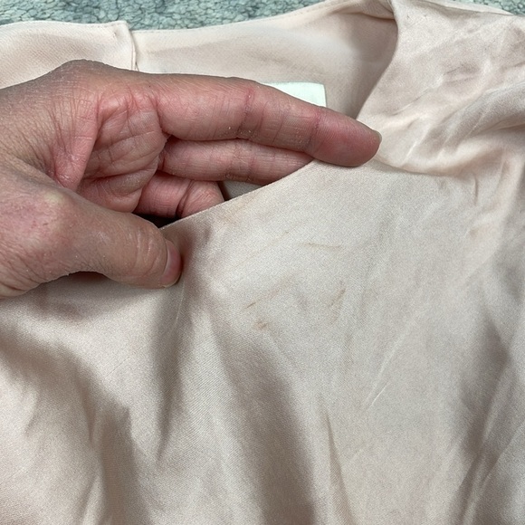 NWT Luxely Asymmetric Satin Maxi Dress Ruffle Sleeve Gathered Waist Blush Sz 8 - Picture 13 of 14